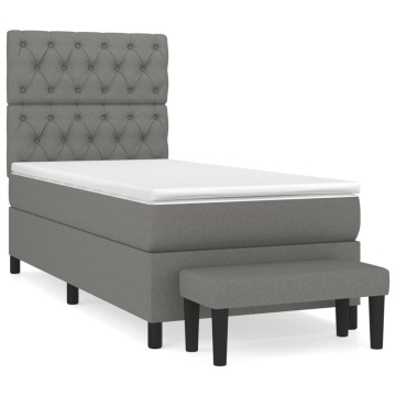 Pat box spring cu saltea, gri închis, 80x200 cm, textil - Img 2