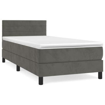 Pat box spring cu saltea, gri închis, 90x190 cm, catifea - Img 2