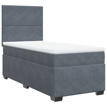 Pat box spring cu saltea, gri închis, 90x190 cm, catifea - Img 2