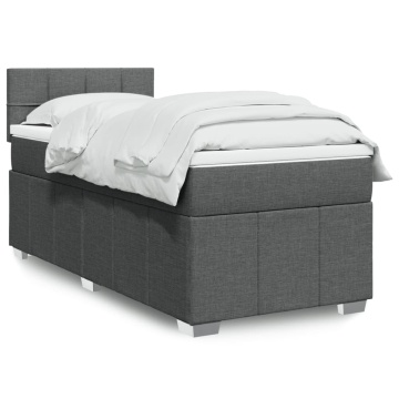 Pat box spring cu saltea, gri închis, 90x190 cm, textil - Img 1