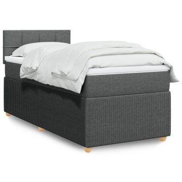 Pat box spring cu saltea, gri închis, 90x190 cm, textil - Img 1