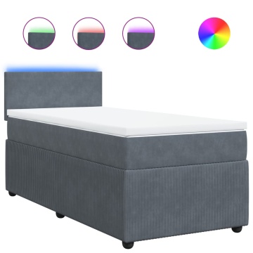 Pat box spring cu saltea, gri închis, 90x200 cm, catifea - Img 2