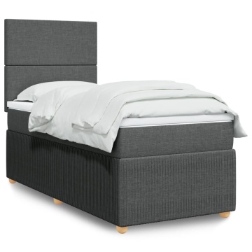 Pat box spring cu saltea, gri închis, 90x200 cm, textil - Img 1