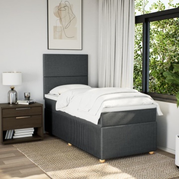 Pat box spring cu saltea, gri închis, 90x200 cm, textil - Img 8