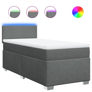 Pat box spring cu saltea, gri închis, 90x200 cm, textil - Img 2