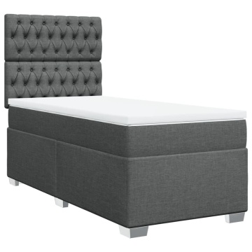 Pat box spring cu saltea, gri închis, 90x200 cm, textil - Img 3