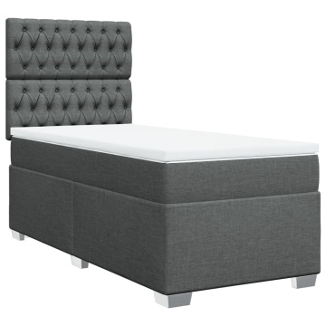 Pat box spring cu saltea, gri închis, 90x200 cm, textil - Img 2