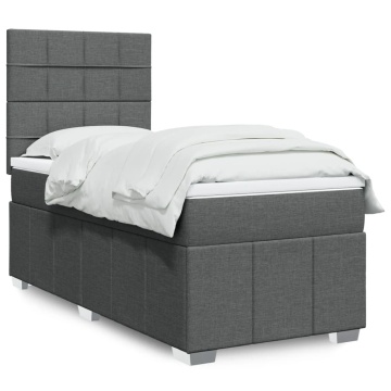 Pat box spring cu saltea, gri închis, 90x200 cm, textil - Img 1