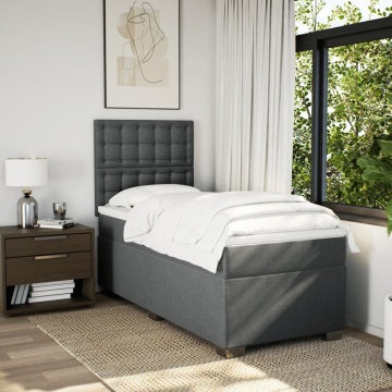 Pat box spring cu saltea, gri închis, 90x200 cm, textil - Img 3