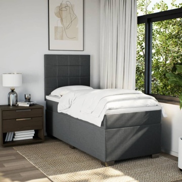Pat box spring cu saltea, gri închis, 90x200 cm, textil - Img 3