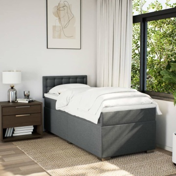 Pat box spring cu saltea, gri închis, 90x200 cm, textil - Img 4
