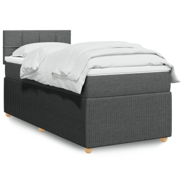 Pat box spring cu saltea, gri închis, 90x200 cm, textil - Img 1