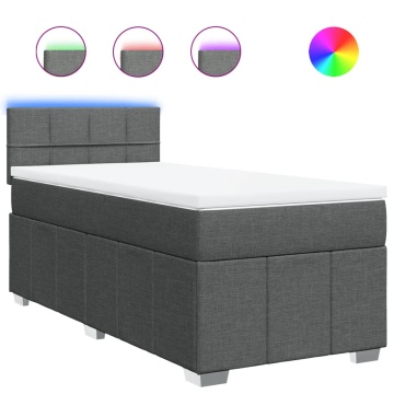 Pat box spring cu saltea, gri închis, 90x200 cm, textil - Img 2