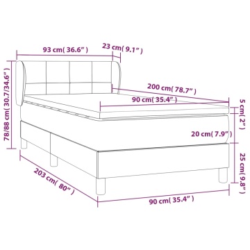 Pat box spring cu saltea, gri închis, 90x200 cm, textil - Img 6