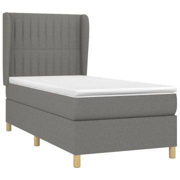 Pat box spring cu saltea, gri închis, 90x200 cm, textil - Img 3