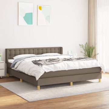 Pat box spring cu saltea, gri taupe, 160x200 cm material textil - Img 1