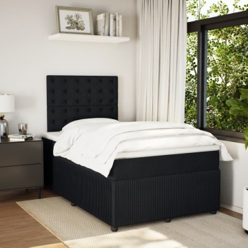 Pat box spring cu saltea, negru, 120x200 cm, catifea - Img 8