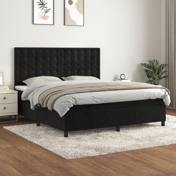 Pat box spring cu saltea, negru, 160x200 cm, catifea - Img 1