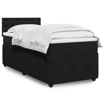 Pat box spring cu saltea, negru, 80x200 cm, catifea - Img 1