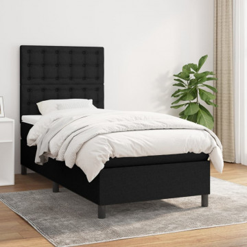 Pat box spring cu saltea, negru, 90x190 cm, textil - Img 1