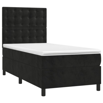 Pat box spring cu saltea, negru, 90x200 cm, catifea - Img 3