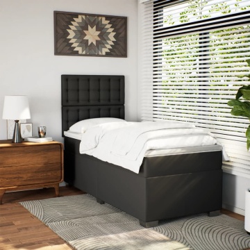 Pat box spring cu saltea, negru, 90x200 cm, piele ecologică - Img 3