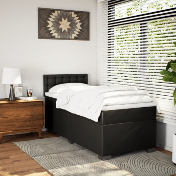Pat box spring cu saltea, negru, 90x200 cm, piele ecologică - Img 4