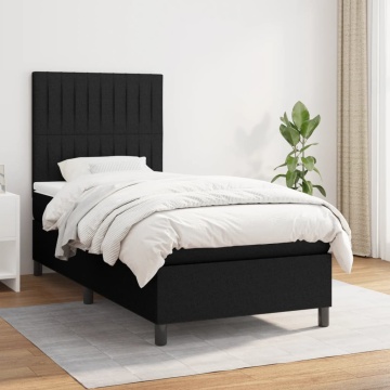 Pat box spring cu saltea, negru, 90x200 cm, textil - Img 1