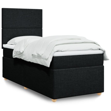 Pat box spring cu saltea, negru, 90x200 cm, textil - Img 1
