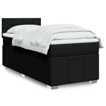 Pat box spring cu saltea, negru, 90x200 cm, textil - Img 1