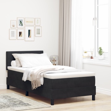 Pat box spring cu saltea, negru, single, catifea - Img 1