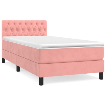 Pat box spring cu saltea, roz, 90x200 cm, catifea - Img 2