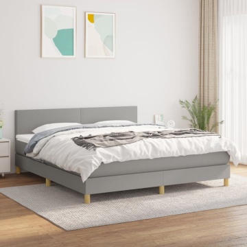 Pat continental cu saltea, gri deschis, 160x200 cm, textil - Img 1