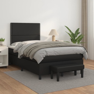 Pat continental cu saltea, negru, 120x200 cm, piele ecologică - Img 1