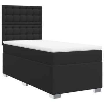 Pat continental cu saltea, negru, 80x200 cm, piele ecologică - Img 2