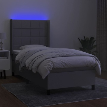 Pat cu arcuri, saltea și LED, gri deschis, 100x200 cm, textil - Img 3