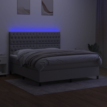 Pat cu arcuri, saltea și LED, gri deschis, 180x200 cm, textil - Img 4
