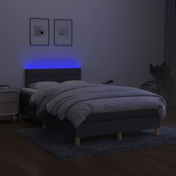 Pat cu arcuri, saltea și LED, gri închis, 120x200 cm, textil - Img 4