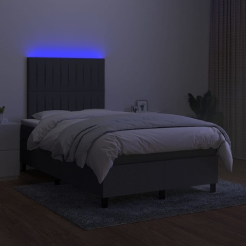 Pat cu arcuri, saltea și LED, gri închis, 120x200 cm, textil - Img 4