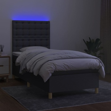 Pat cu arcuri, saltea și LED, gri închis, 80x200 cm, textil - Img 4