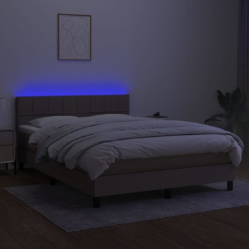 Pat cu arcuri, saltea și LED, gri taupe, 140x200 cm, textil - Img 4