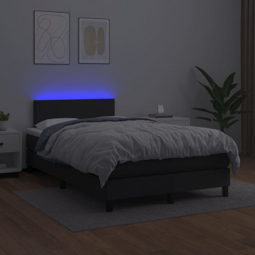 Pat cu arcuri, saltea și LED, negru, 120x200cm, piele ecologică - Img 4