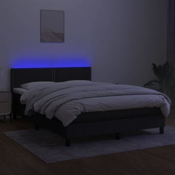 Pat cu arcuri, saltea și LED, negru, 140x190 cm, textil - Img 4