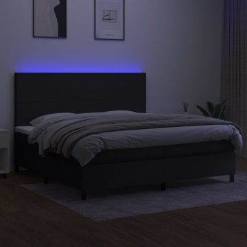 Pat cu arcuri, saltea și LED, negru, 200x200 cm, textil - Img 4