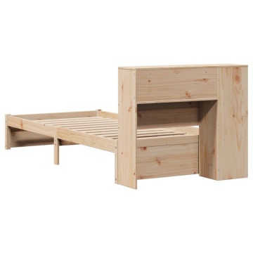 Pat cu bibliotecă fără saltea, 75x190 cm, lemn masiv de pin - Img 5