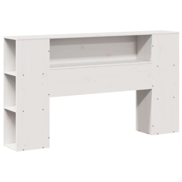 Pat cu bibliotecă fără saltea, alb, 140x190 cm, lemn masiv pin - Img 8