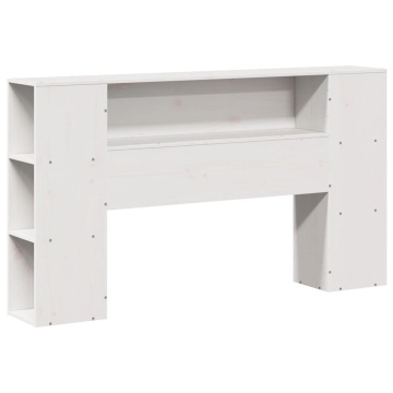 Pat cu bibliotecă fără saltea, alb, 140x190 cm, lemn masiv pin - Img 6