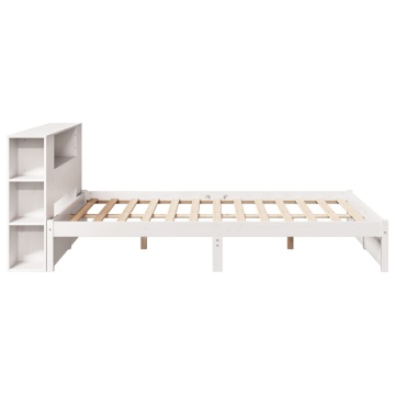 Pat cu bibliotecă fără saltea, alb, 140x190 cm, lemn masiv pin - Img 8