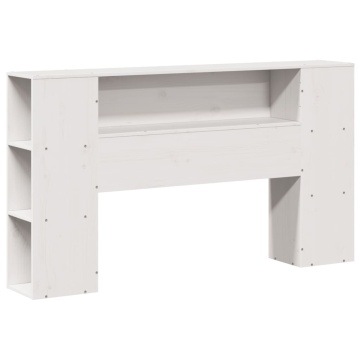 Pat cu bibliotecă fără saltea, alb, 140x190 cm, lemn masiv pin - Img 6