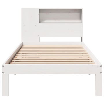 Pat cu bibliotecă fără saltea, alb, 75x190 cm, lemn masiv pin - Img 4